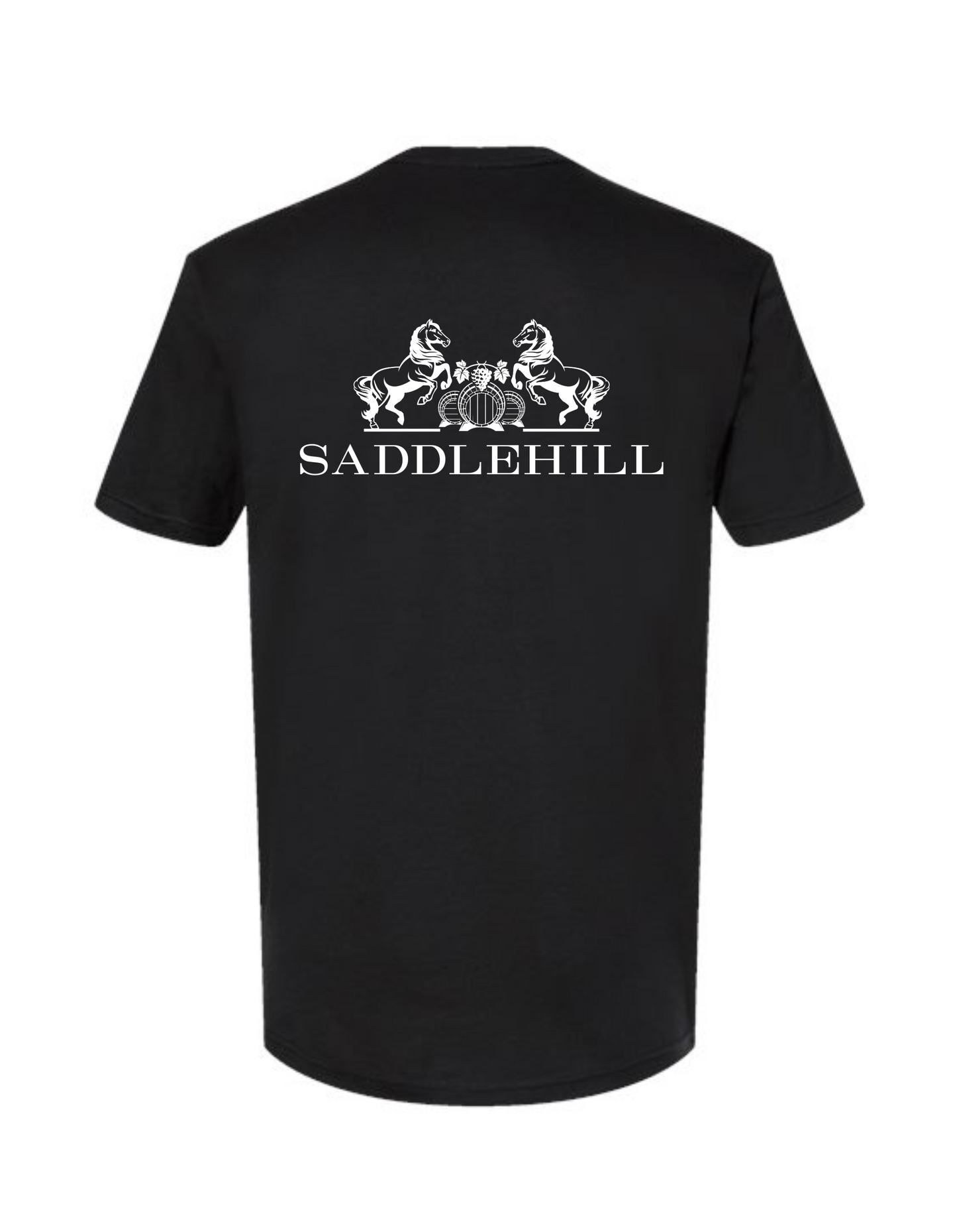 Black t-shirt with Saddlehill logo on back