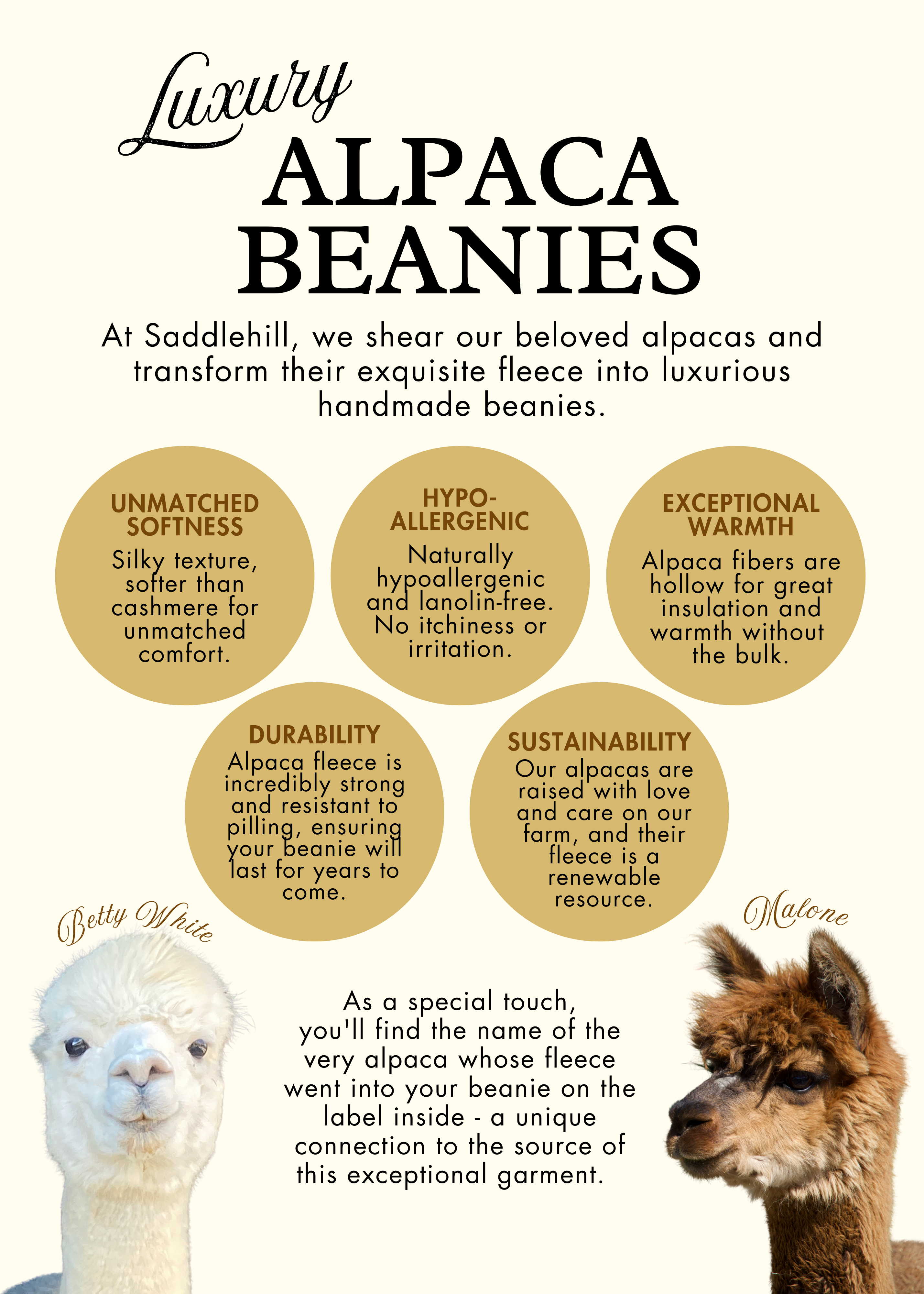 Alpaca Beanie Natural | Saddlehill Winery