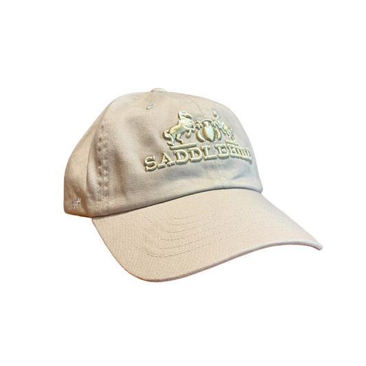 Beige embroidered Saddlehill logo hat 