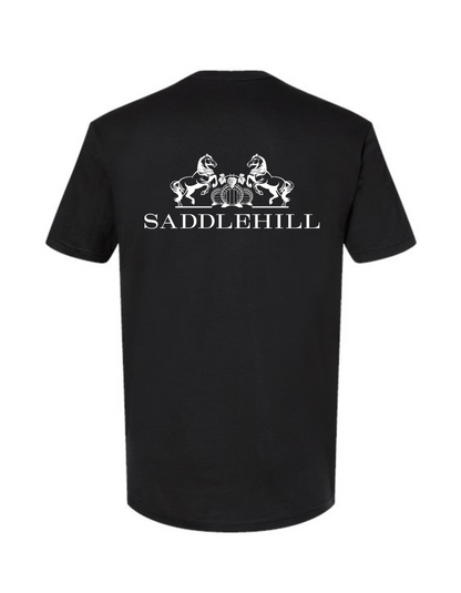 Black t-shirt with Saddlehill logo on back