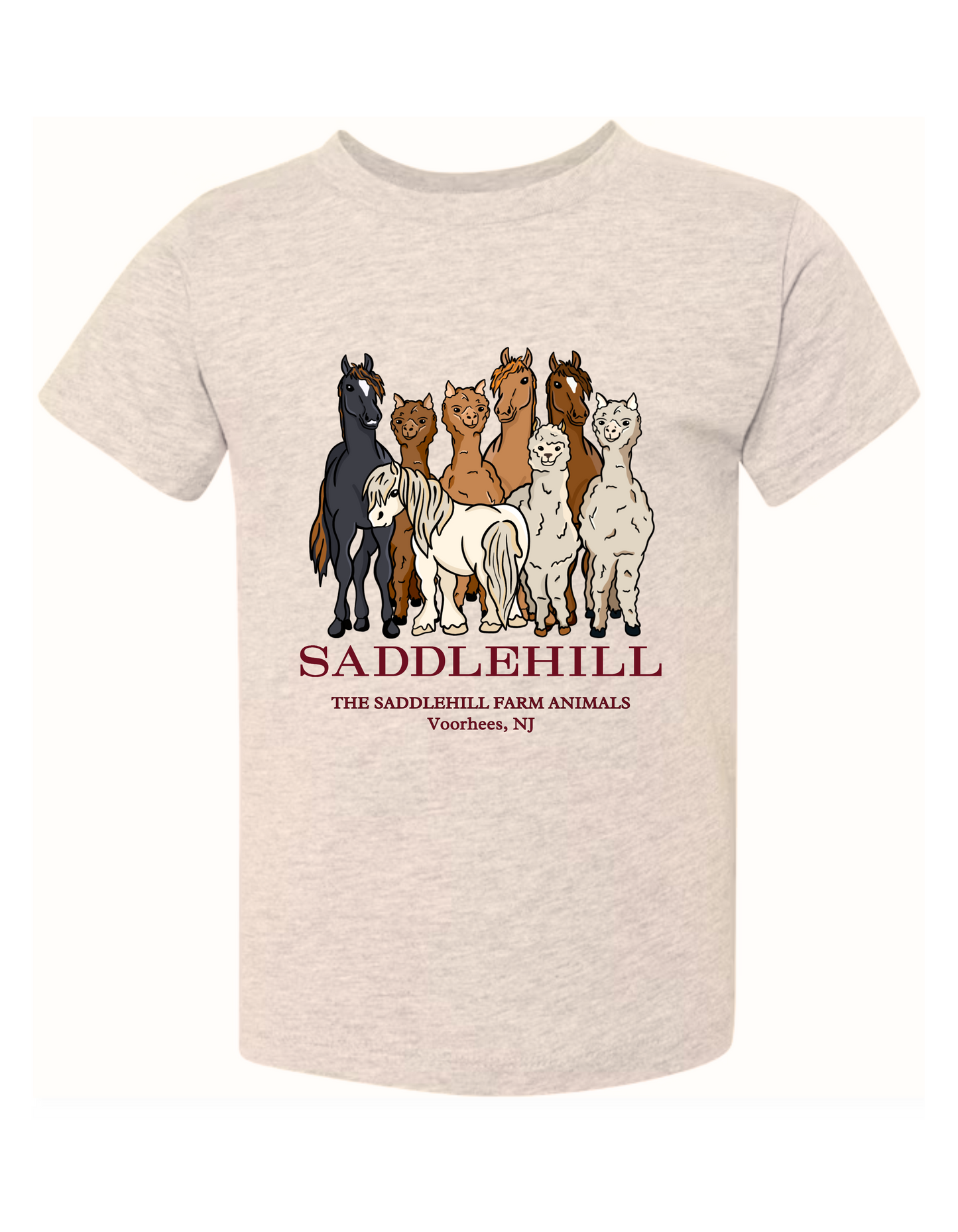 The Animals of Saddlehill Farm T-shirt with horses and alpacas